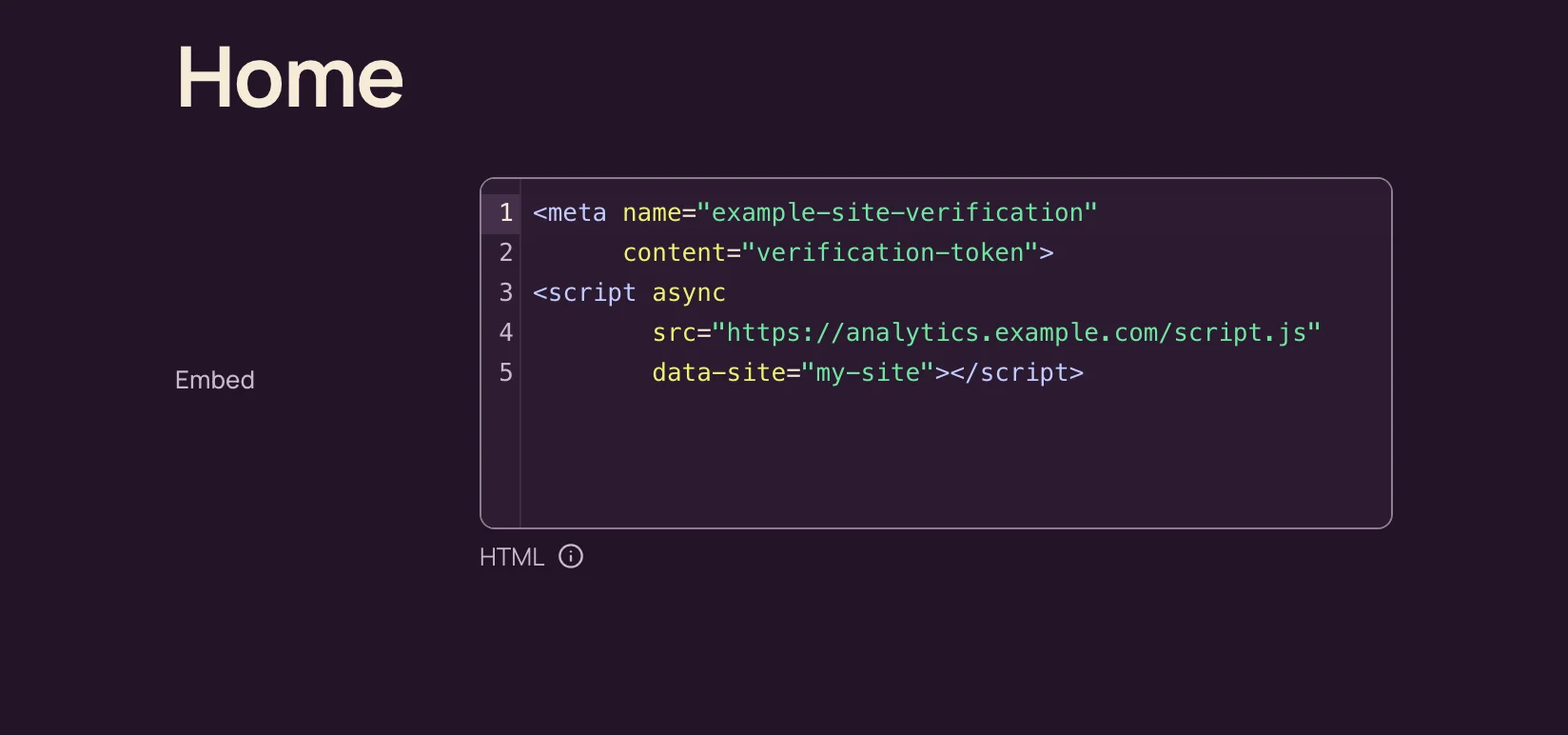 An HTML code field in the Shapio admin
